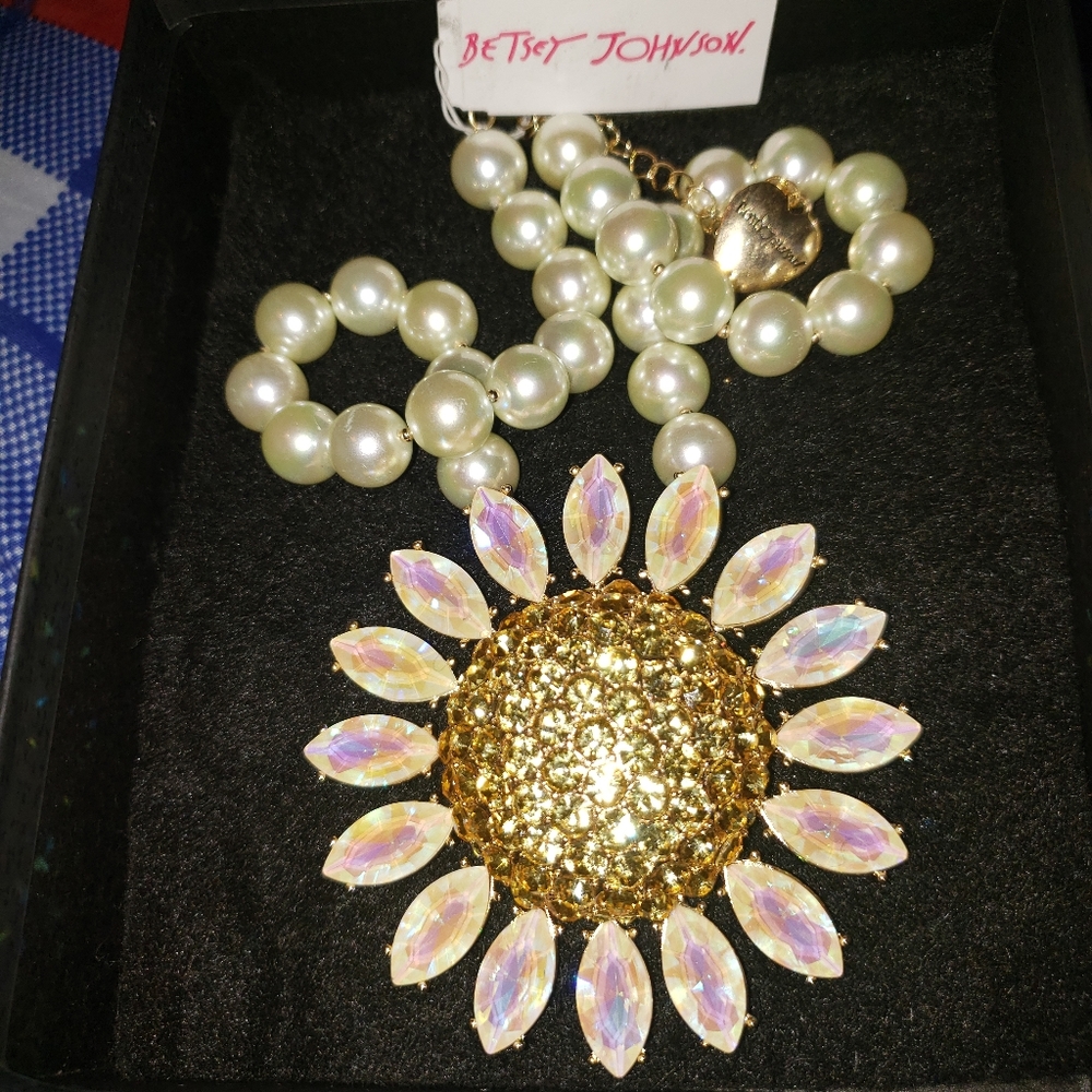 Betsey Johnson Pave Daisy Flower Necklace